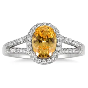 1 1/4 Carat Oval Citrine And Diamond Ring In 10K White Gold