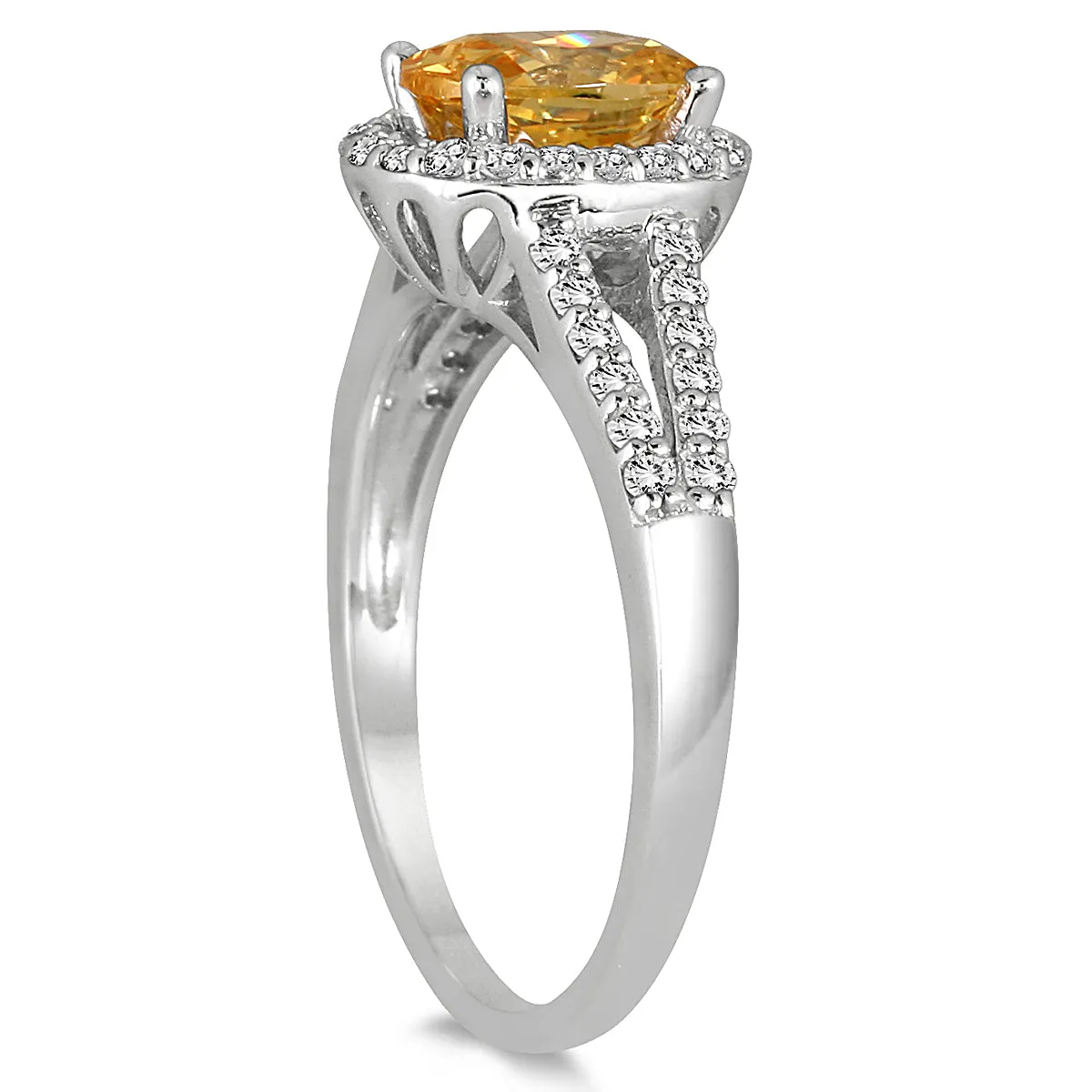 1 1/4 Carat Oval Citrine And Diamond Ring In 10K White Gold