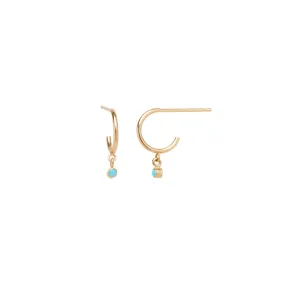 14k Dangling Turquoise Huggie Hoops | December Birthstone