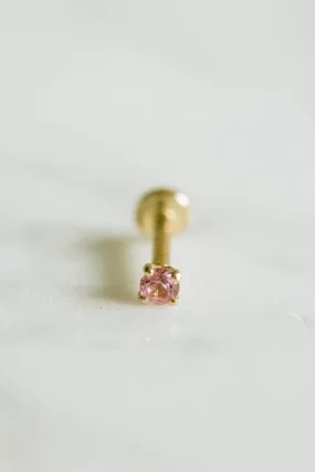 14K Gold Pink CZ Forward Helix Cartilage Tragus Inner Conch Externally Threaded Ear Stud Post Earring Labret For Women Men