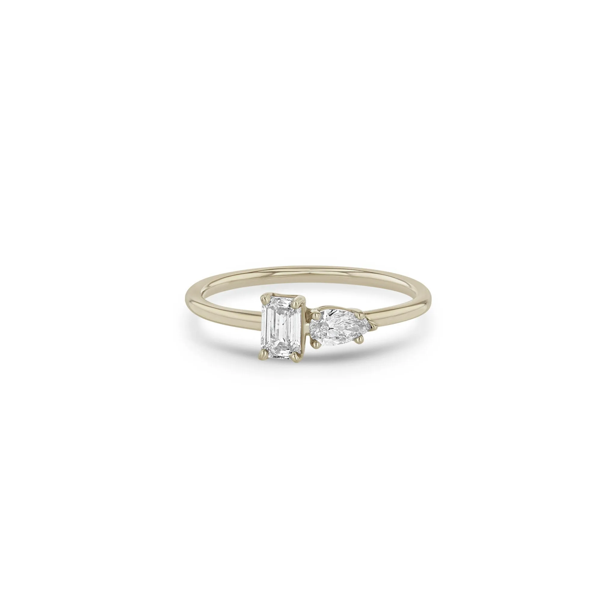 14k Prong Pear & Emerald Cut Diamond Ring