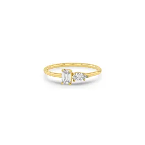 14k Prong Pear & Emerald Cut Diamond Ring