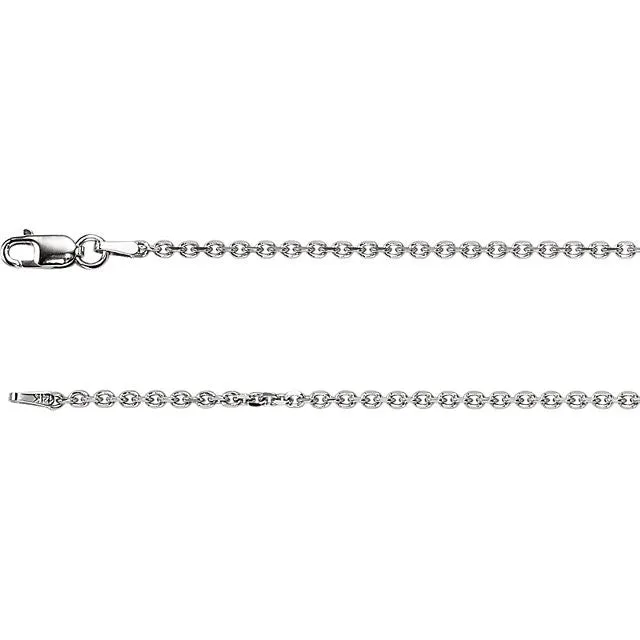 14K White Gold Diamond Cut Cable Chain, 20 inches Long 1.75 mm CH125WG