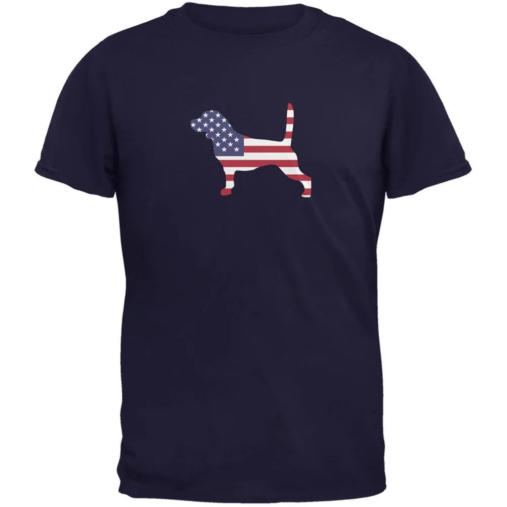 4th of July Patriotic Dog Beagle Navy Adult T-Shirt