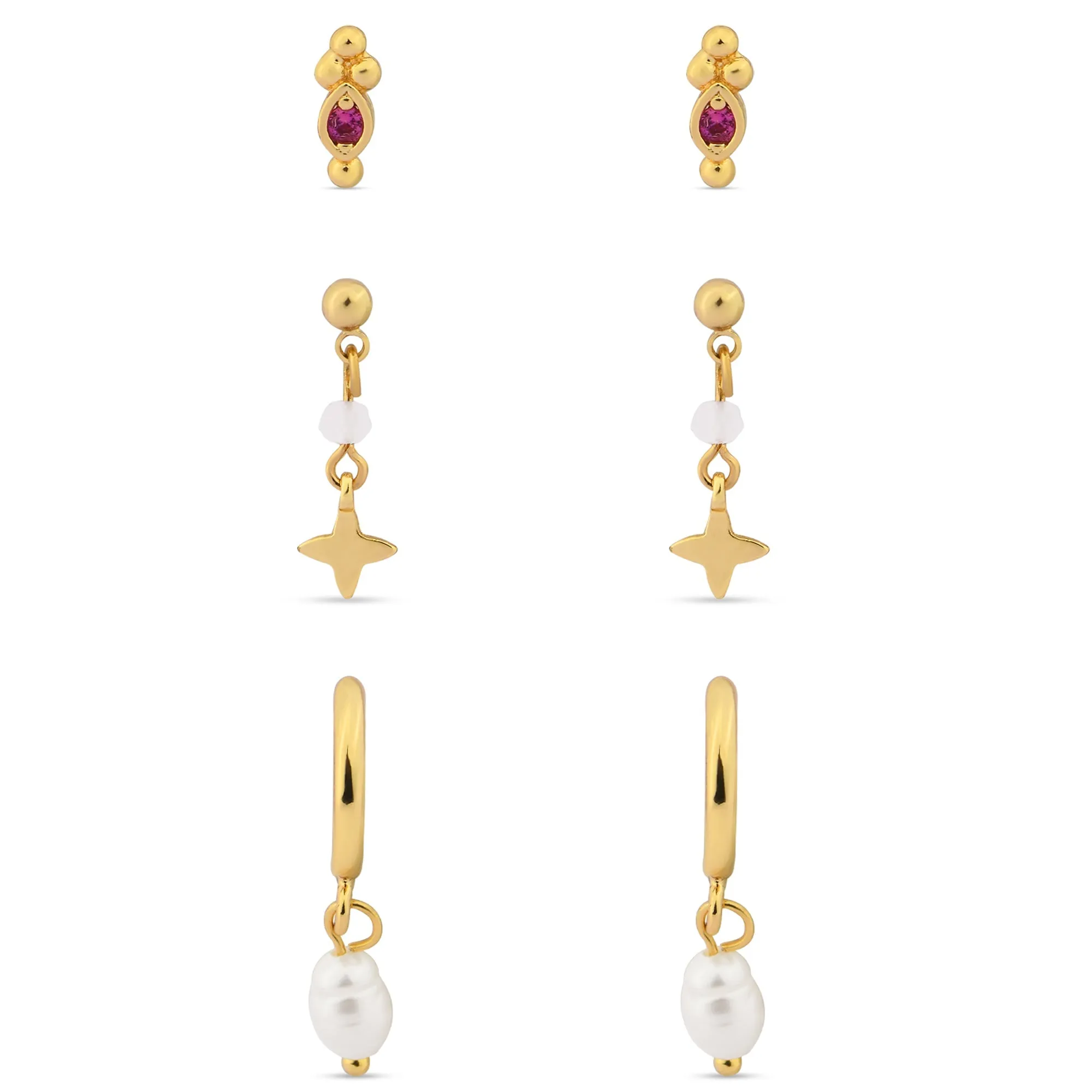 Accessorize London Women's Z Real Gold-Plated Cubic Zirconia Pearl Earrings Pack Of Three