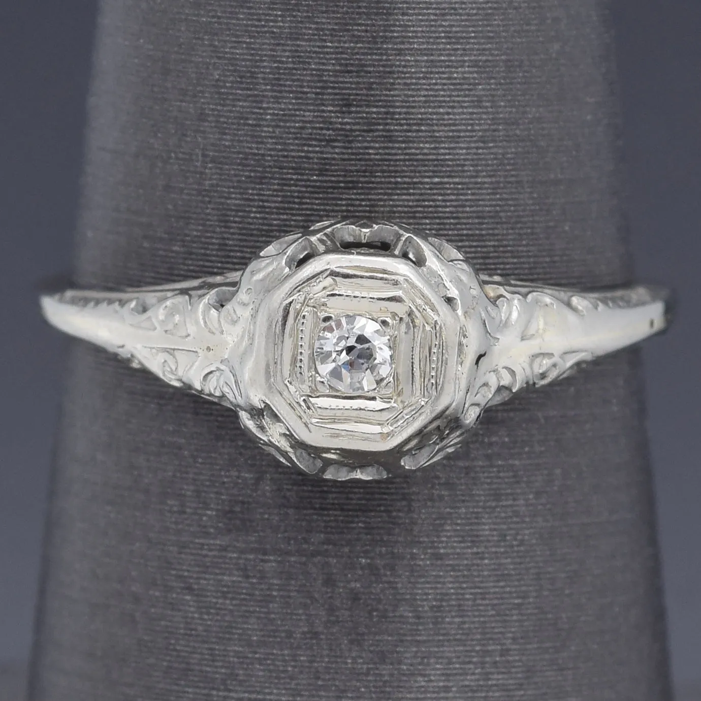 Antique Art Deco 18K White Gold 2.5 mm Old Euro Diamond Band Ring