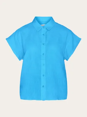 ASTER fold up short sleeve linen shirt - Malibu Blue