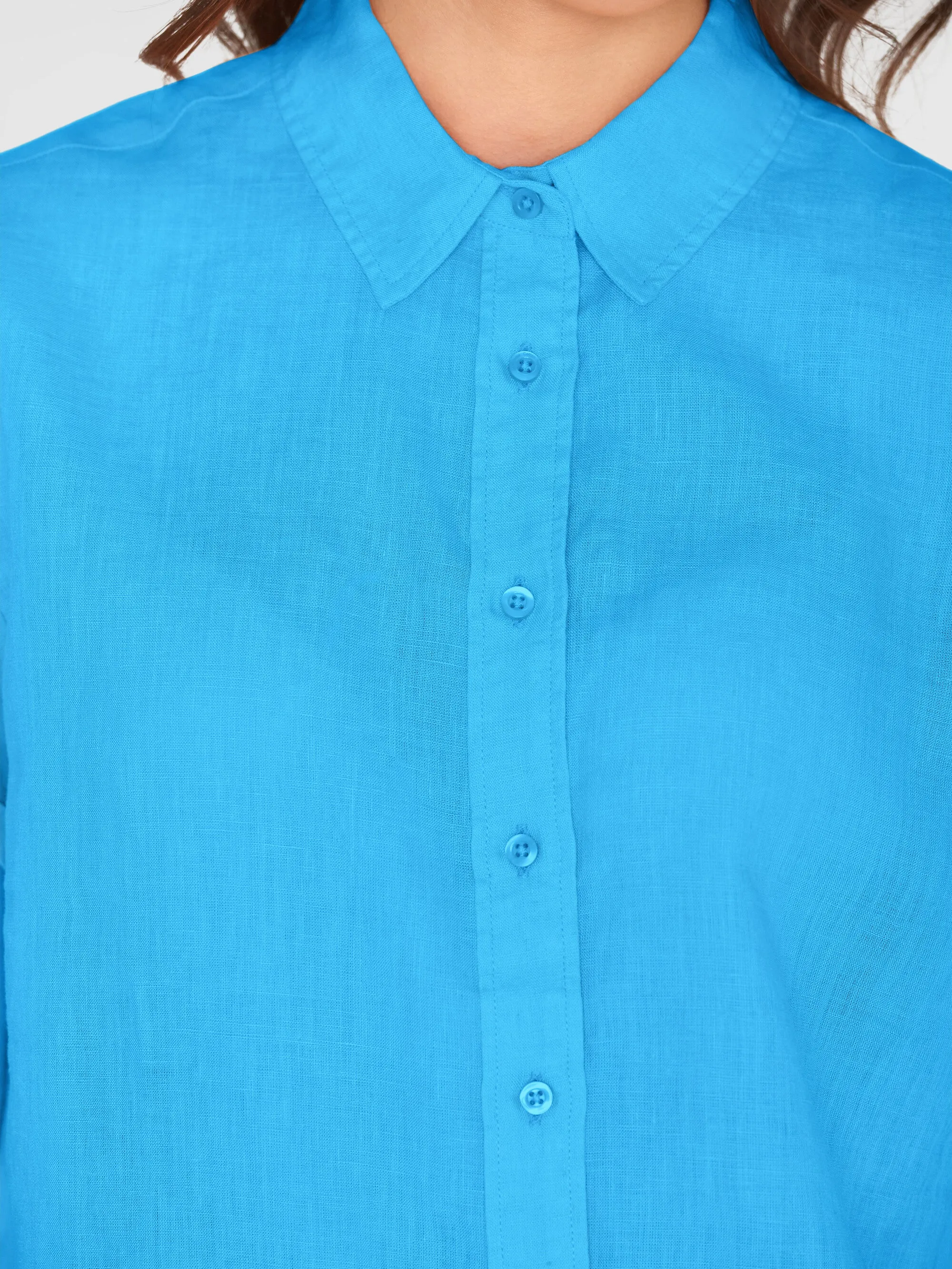 ASTER fold up short sleeve linen shirt - Malibu Blue