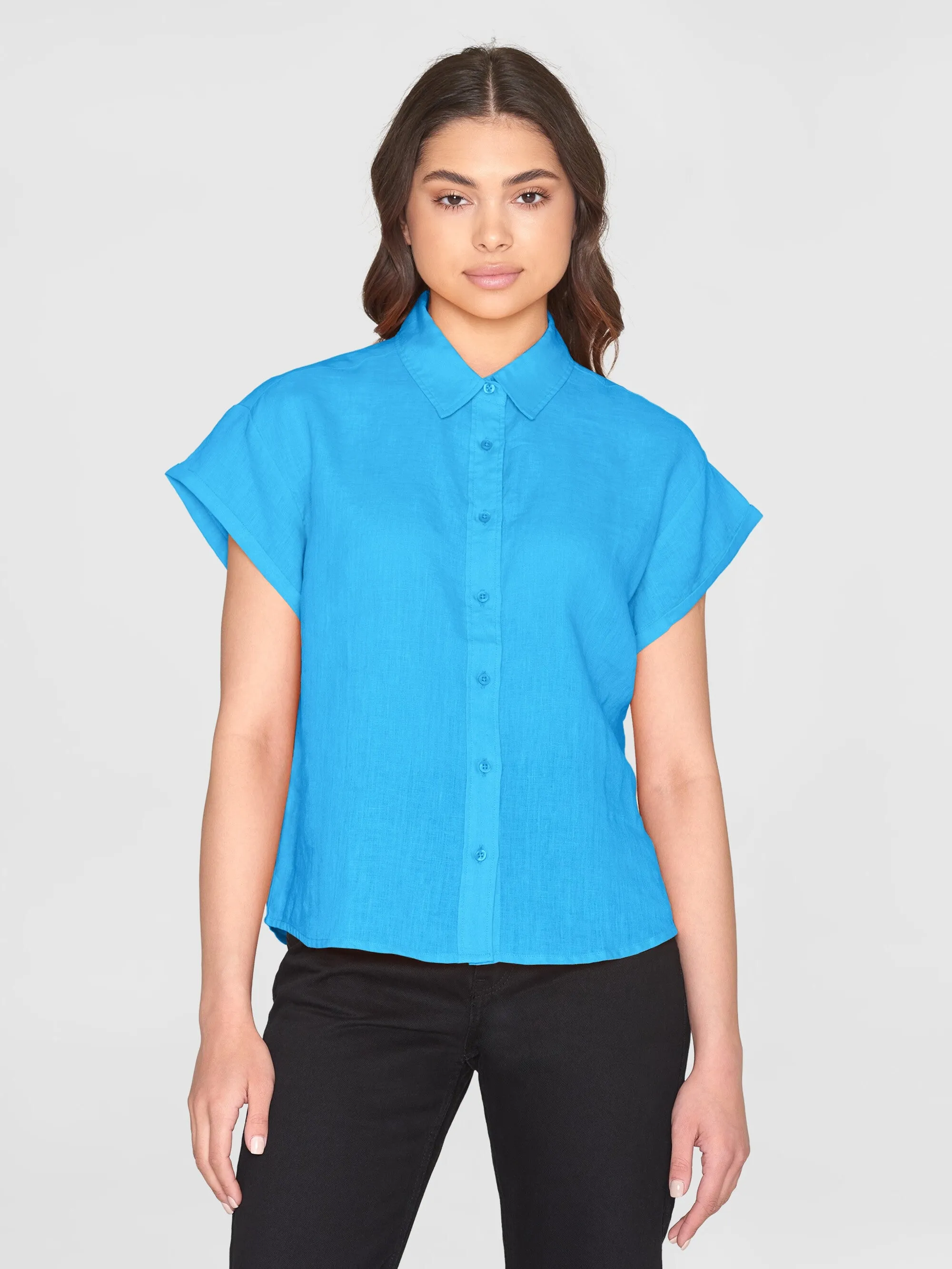 ASTER fold up short sleeve linen shirt - Malibu Blue