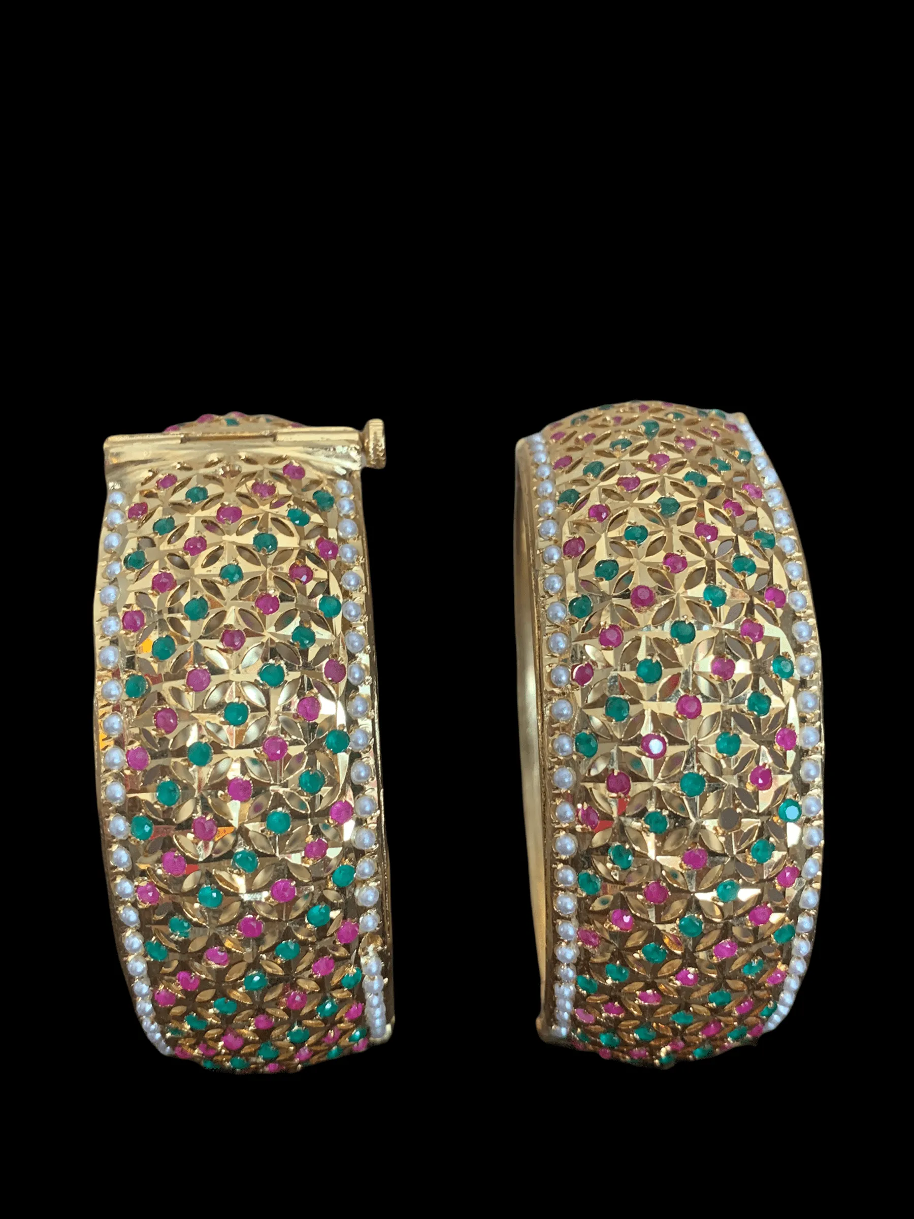 B190 Ruby emerald jadau bangles(SHIPS IN 4 WEEKS)