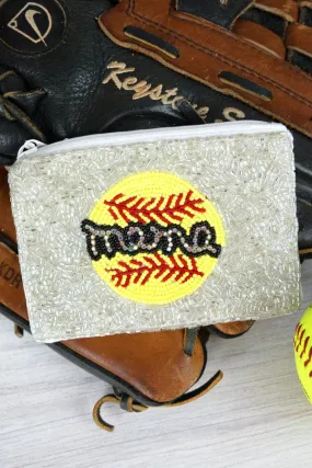 Baseball mama beaded clutch