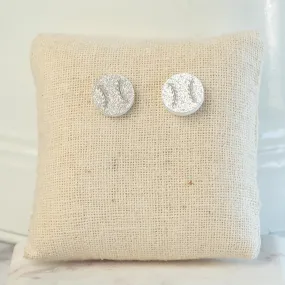 Baseball Stud Earrings in Silver Glitter