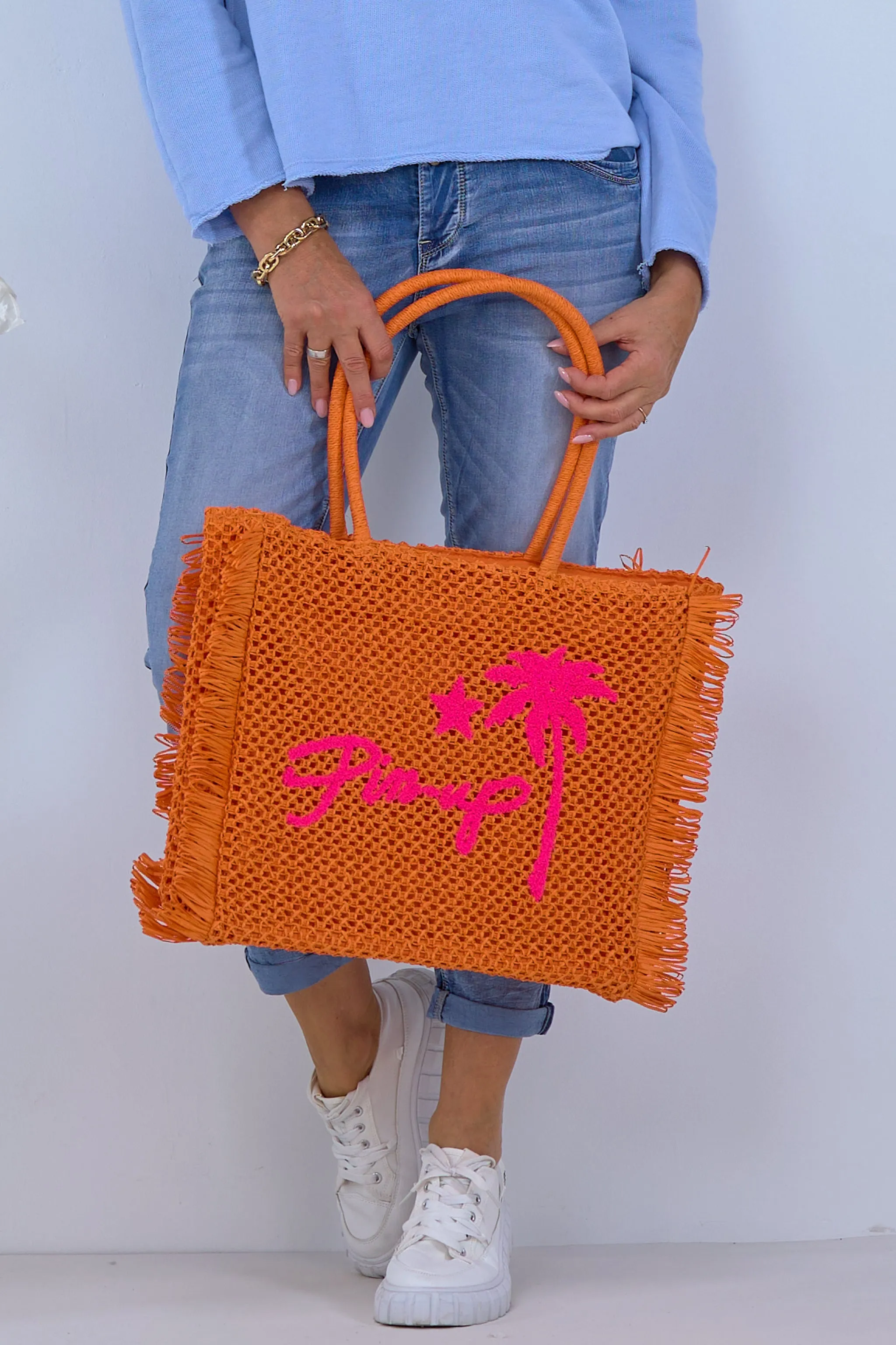 Basttasche Pin-up, orange-pink