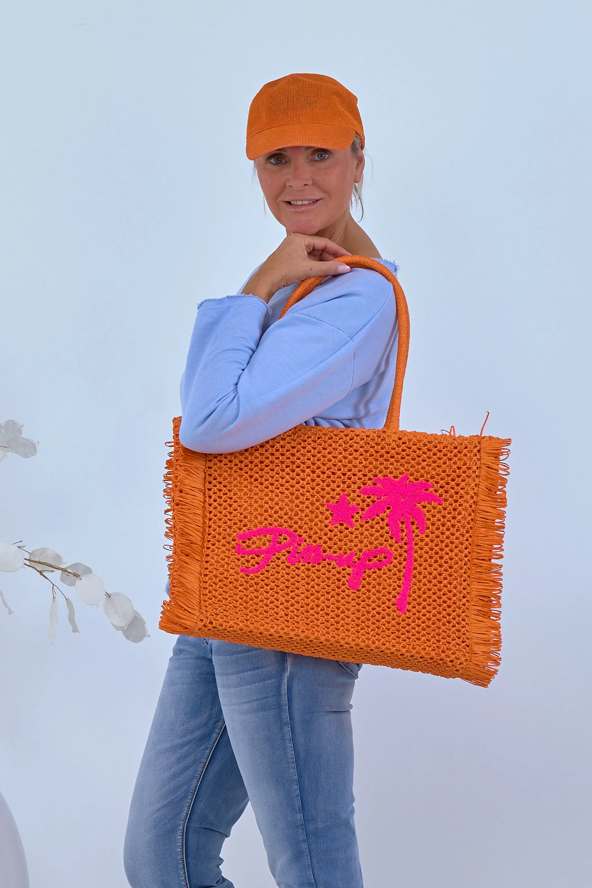 Basttasche Pin-up, orange-pink