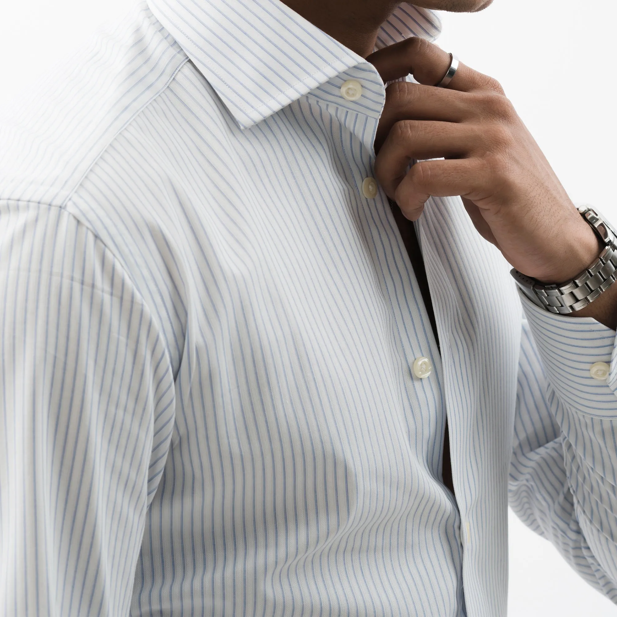 Bengal-striped White Formal Shirt