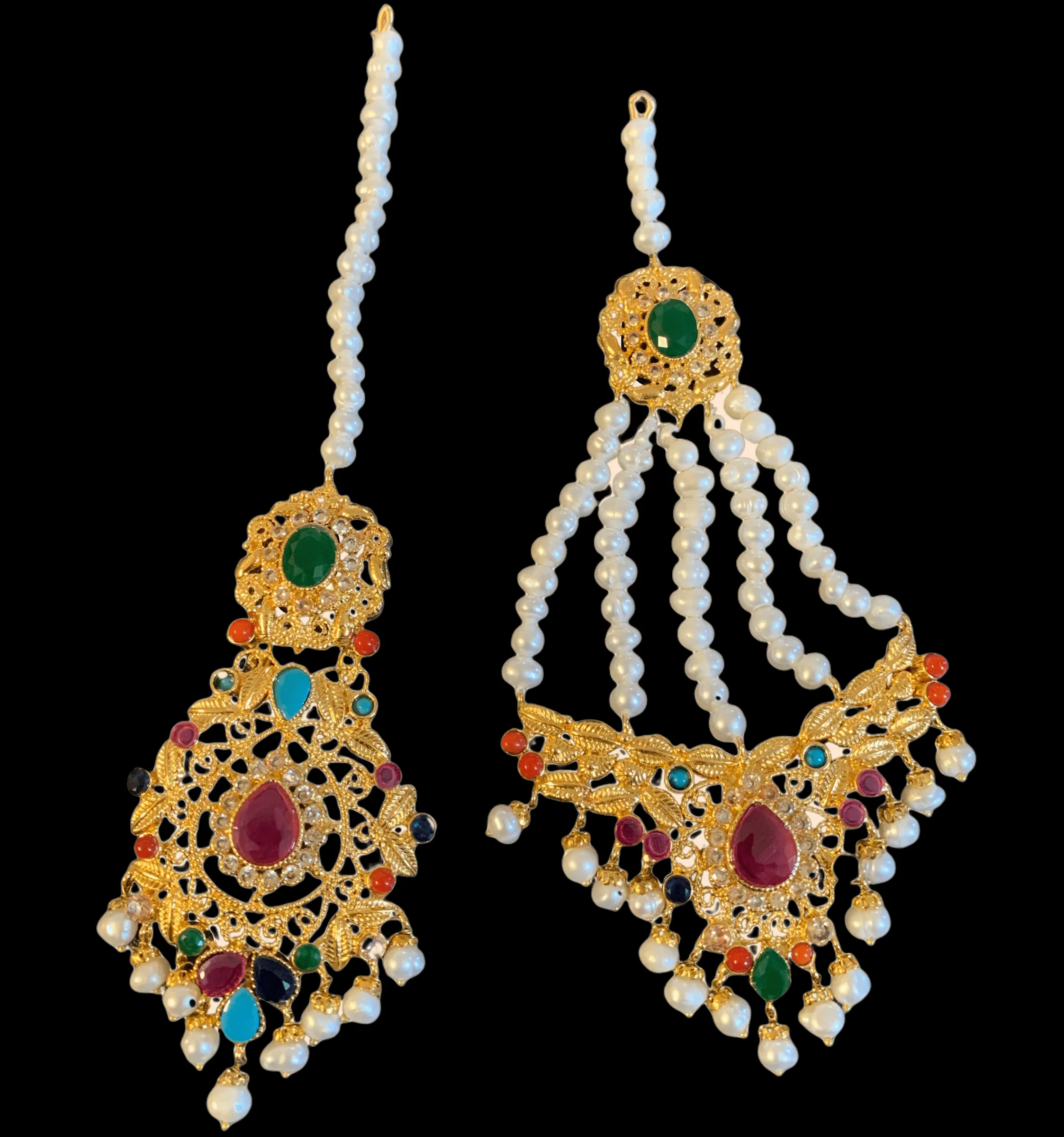 BR113 Nutan Navratan fresh water  pearl bridal set ( READY TO SHIP )