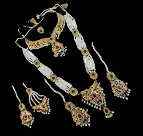 BR113 Nutan Navratan fresh water  pearl bridal set ( READY TO SHIP )