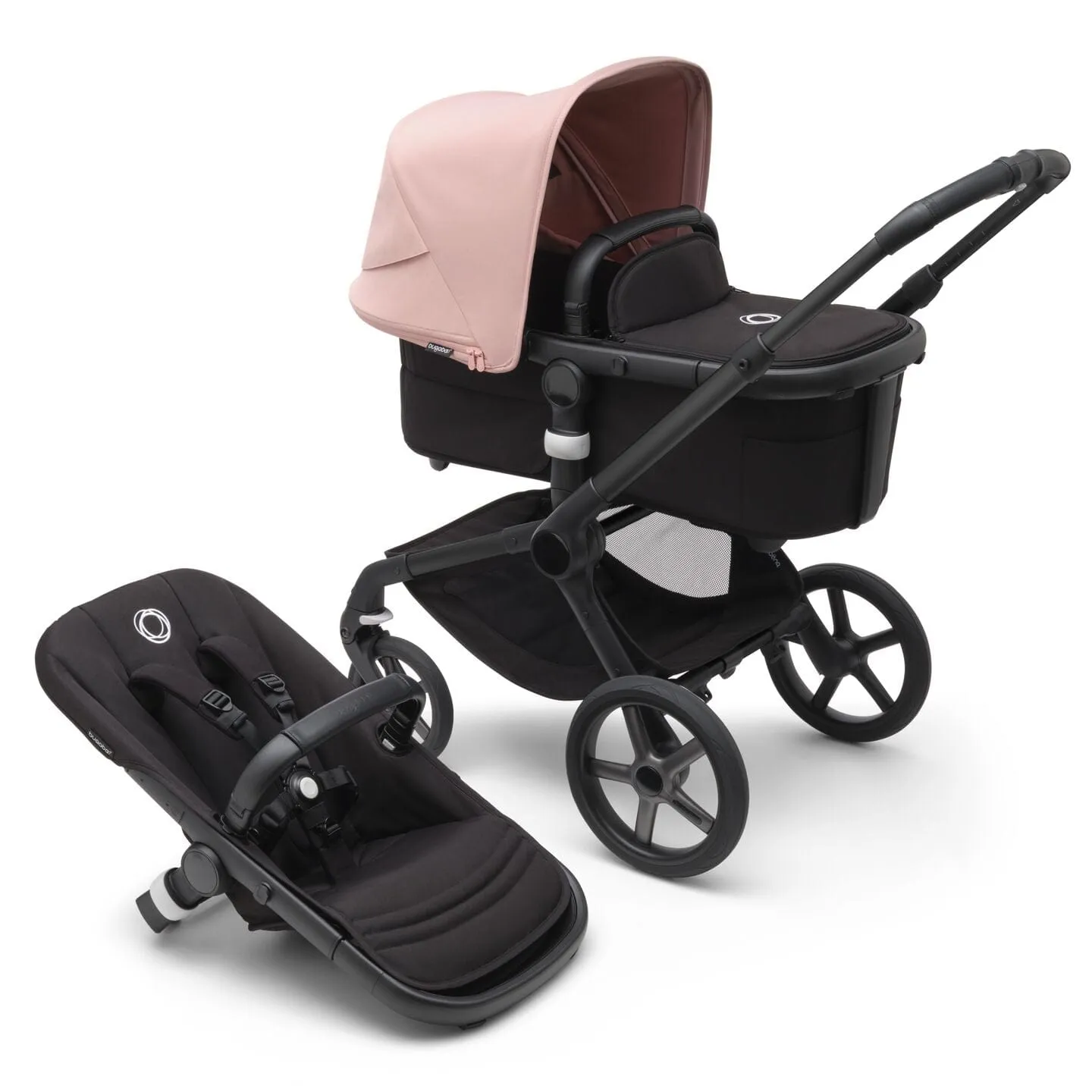 Bugaboo Fox 5, Nuna Turtle and Base Travel System - Black/Midnight Black/Morning Pink