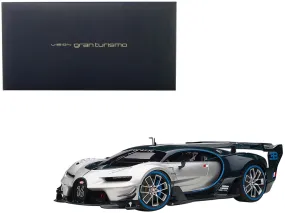 Bugatti Vision Gran Turismo 16 Argent Silver and Blue Carbon Fiber 1/18 Model Car by Autoart