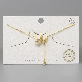 Butterfly CZ Pave Pendant Gold Dipped Short Necklace