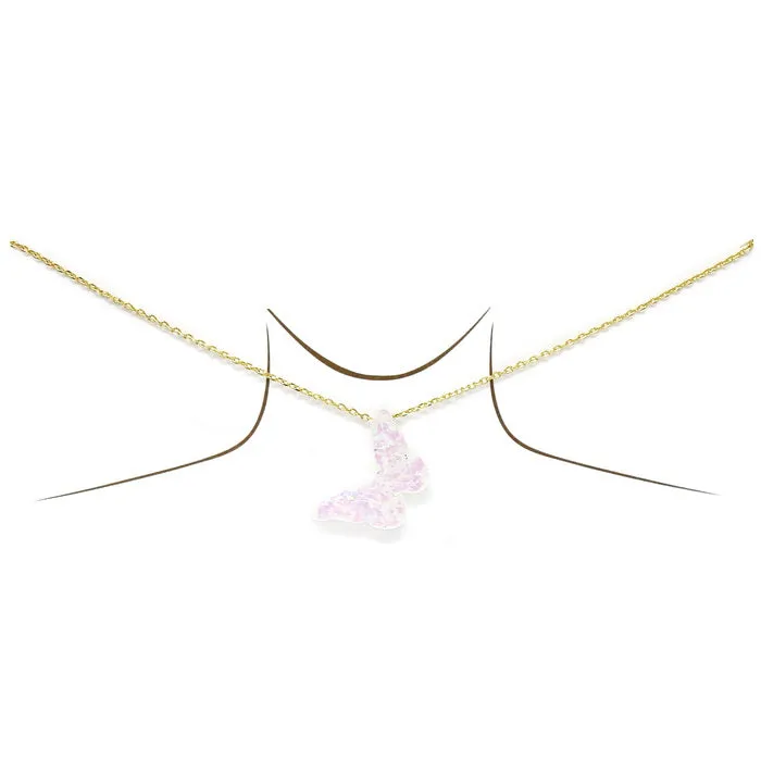 Butterfly Opal Pendant Gold Dipped Short Chain Necklace