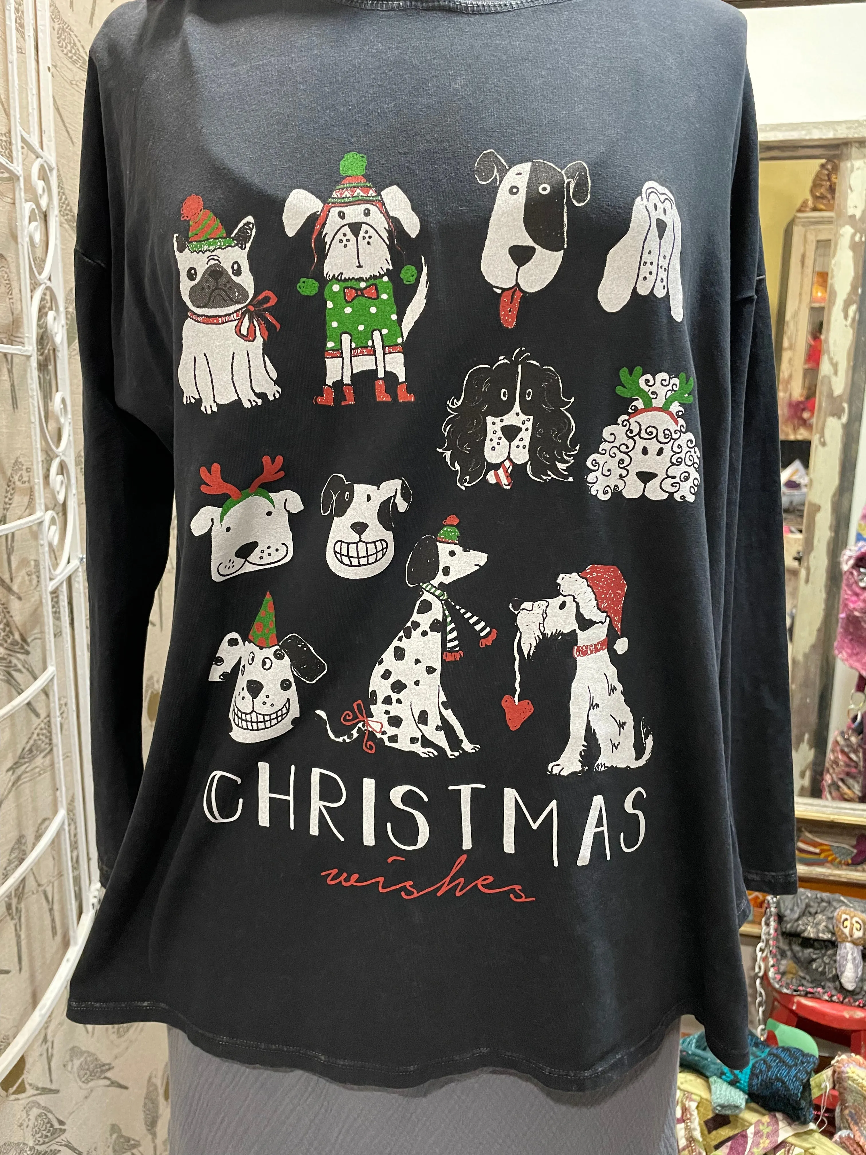 Cotton Hoodie Tee in Dog-Mas Print by Doodles