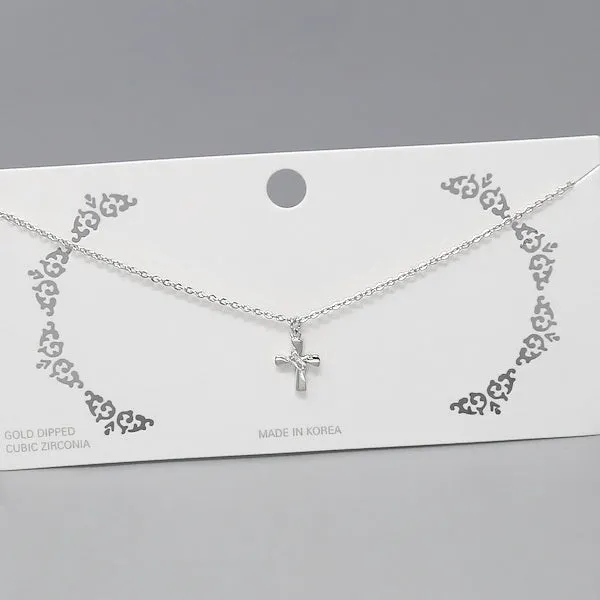 Cross CZ Stone Pendant Short Chain Necklace