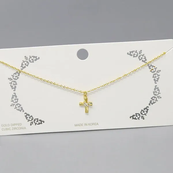 Cross CZ Stone Pendant Short Chain Necklace