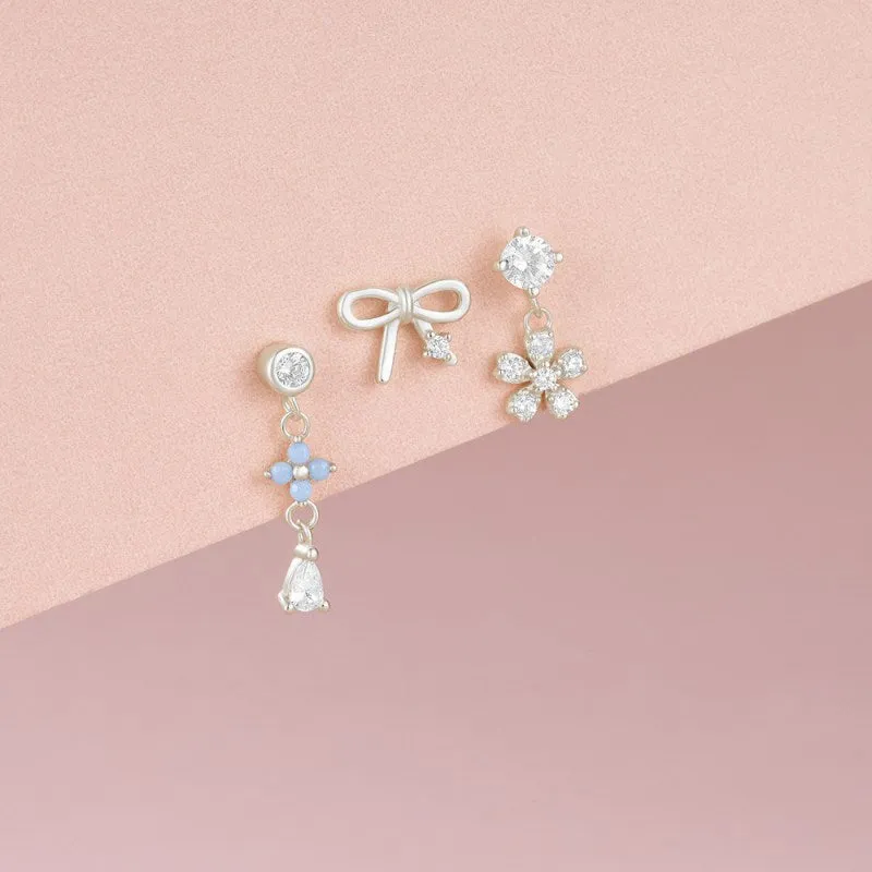 Diamond Bow Ball Back Earrings