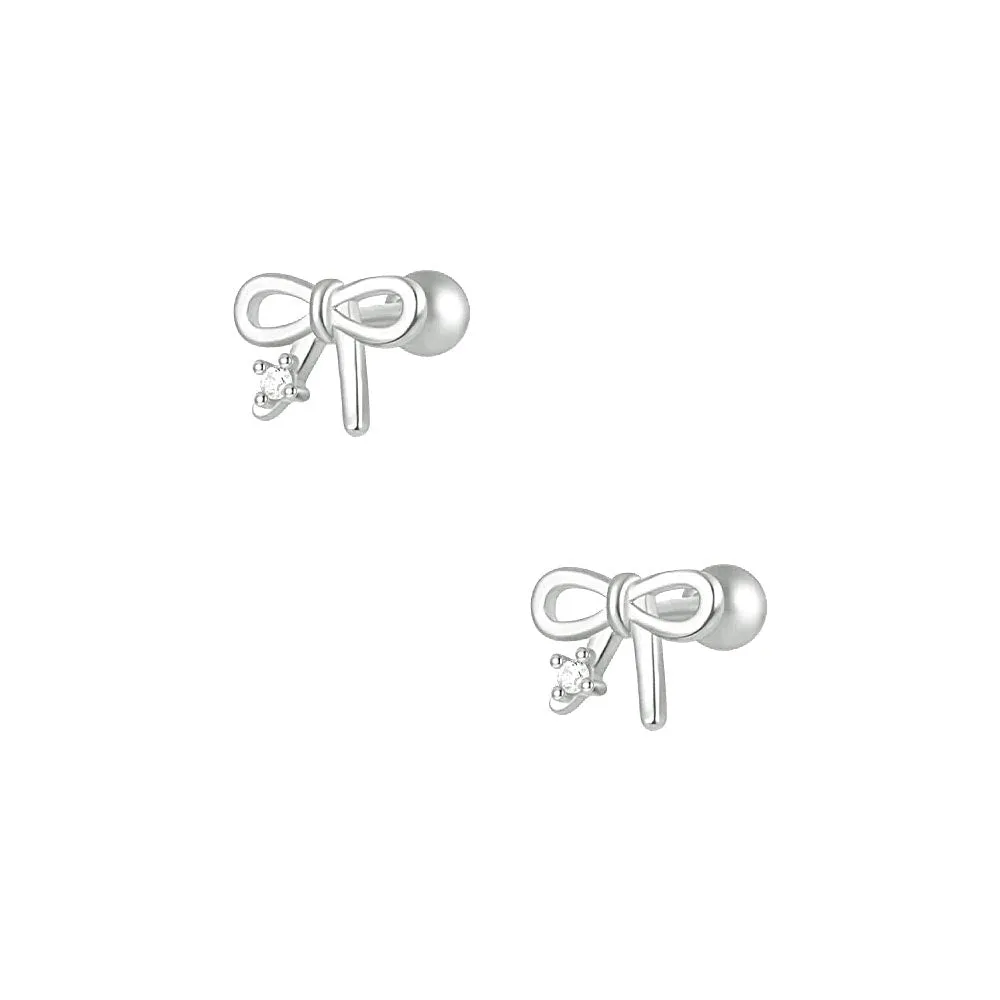 Diamond Bow Ball Back Earrings