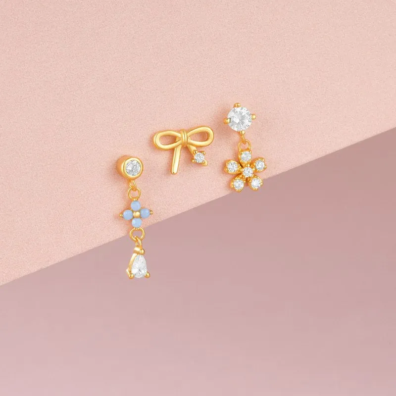 Diamond Bow Ball Back Earrings