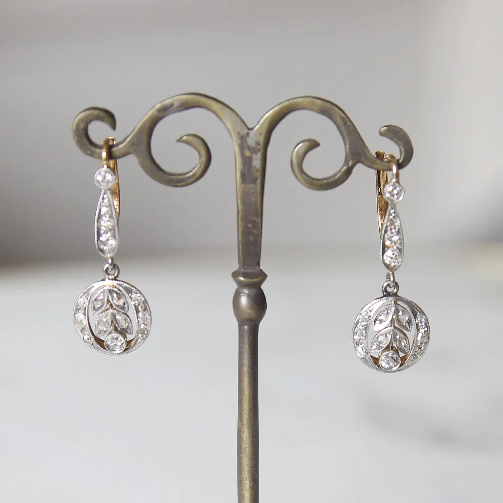 Edwardian Old and Rose Cut Diamond Drop Earrings