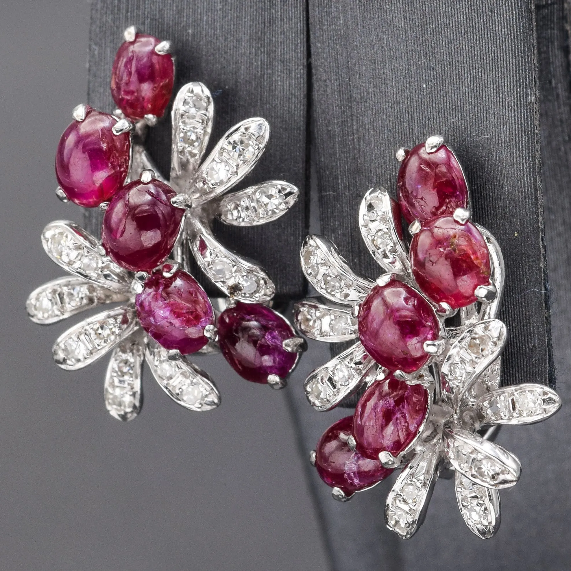 Estate 14K Gold Natural Untreated Ruby & Diamond Omega Back Earrings