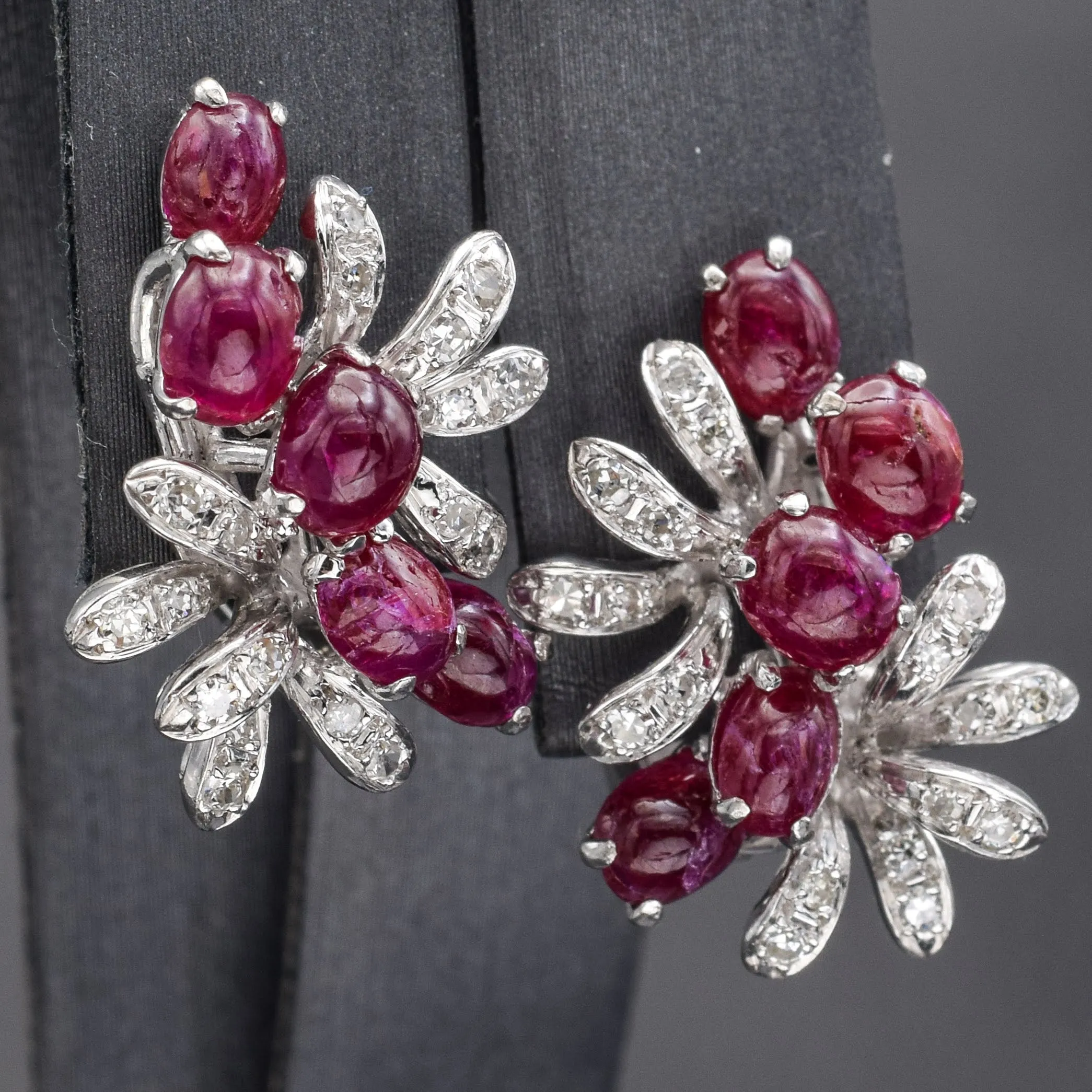 Estate 14K Gold Natural Untreated Ruby & Diamond Omega Back Earrings