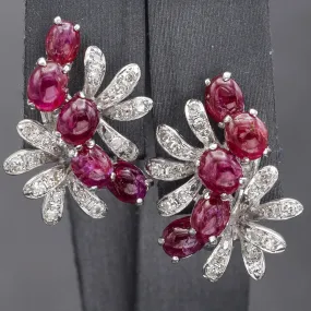 Estate 14K Gold Natural Untreated Ruby & Diamond Omega Back Earrings