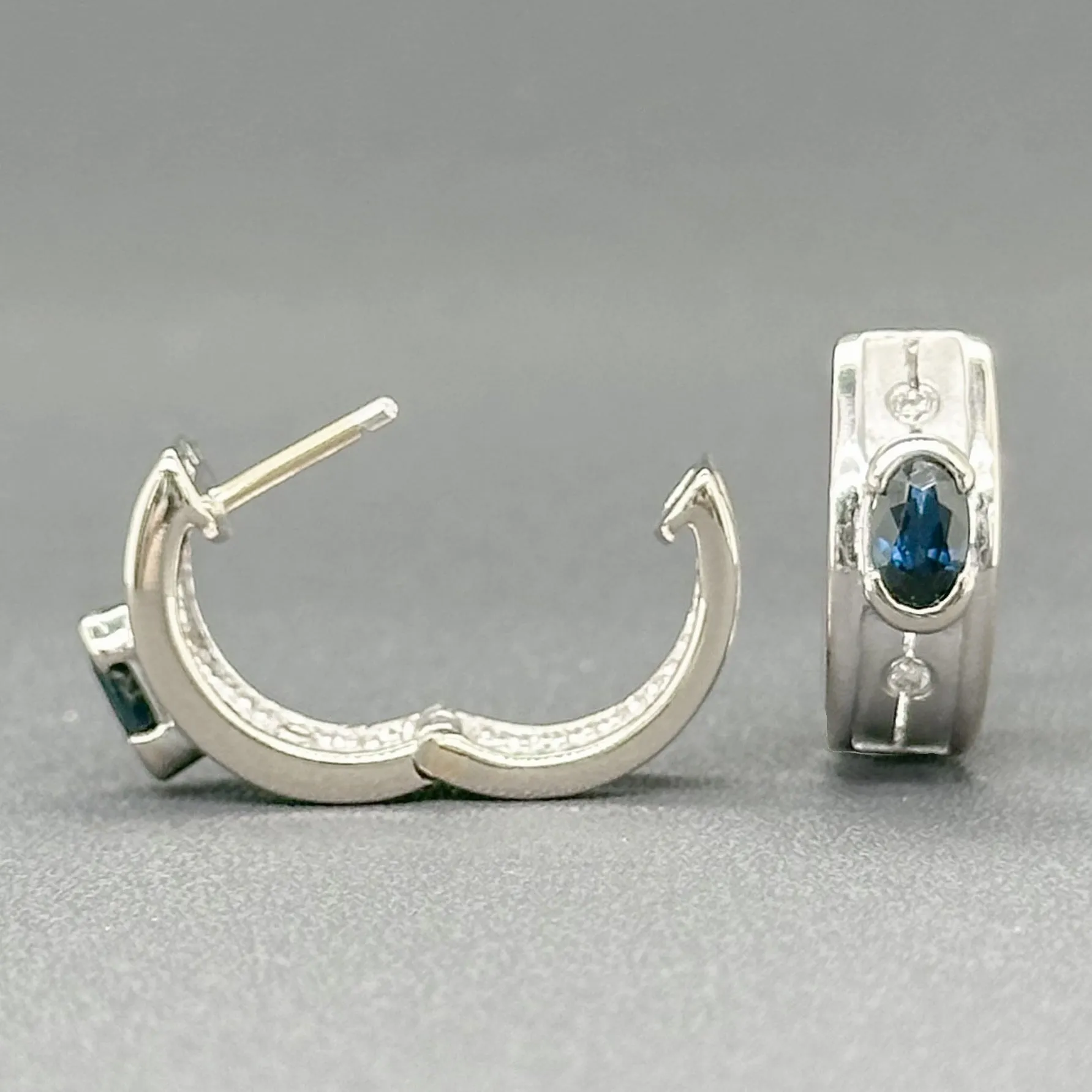 Estate 14K W Gold 0.56ctw Sapphire & 0.02ctw H-I/SI2 Diamond Huggie Earrings