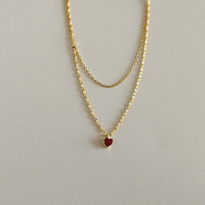 European Simple Red Heart Ruby Pendant Necklace