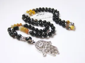 Grounding, Protection Mala in Hamsa Pendant Necklace for Him or Her