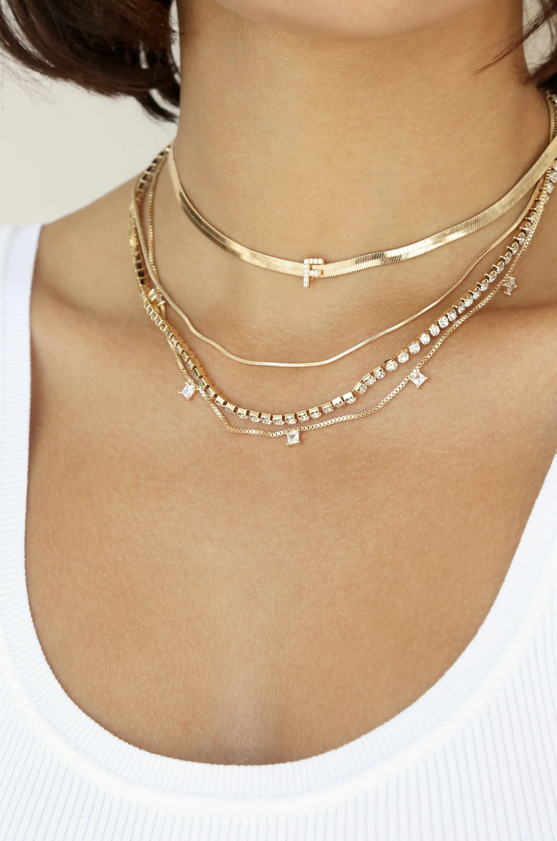 Initial Herringbone Necklace and Mixed Chain Necklace Bundle