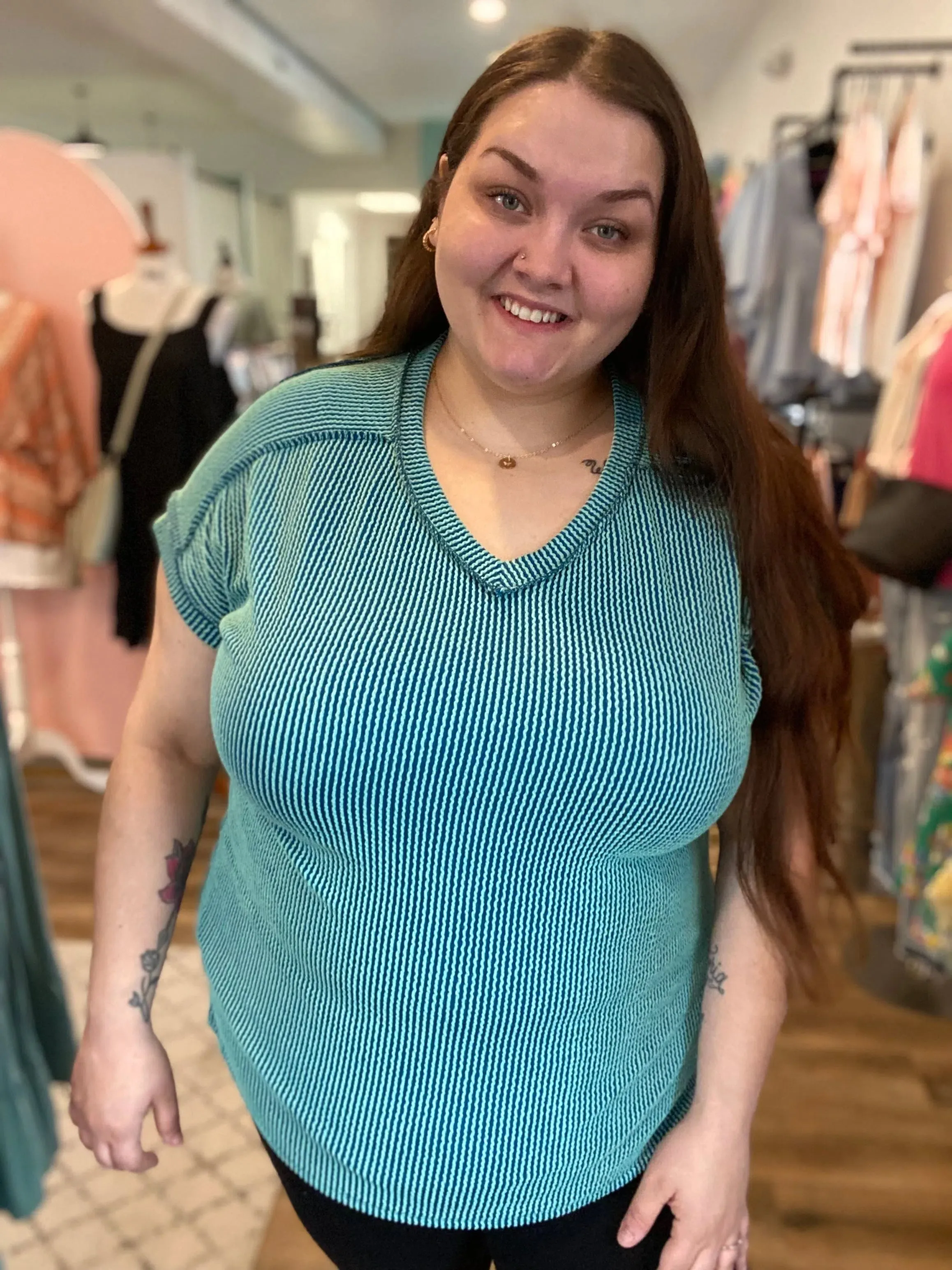 Josie Turquoise Ribbed Tee