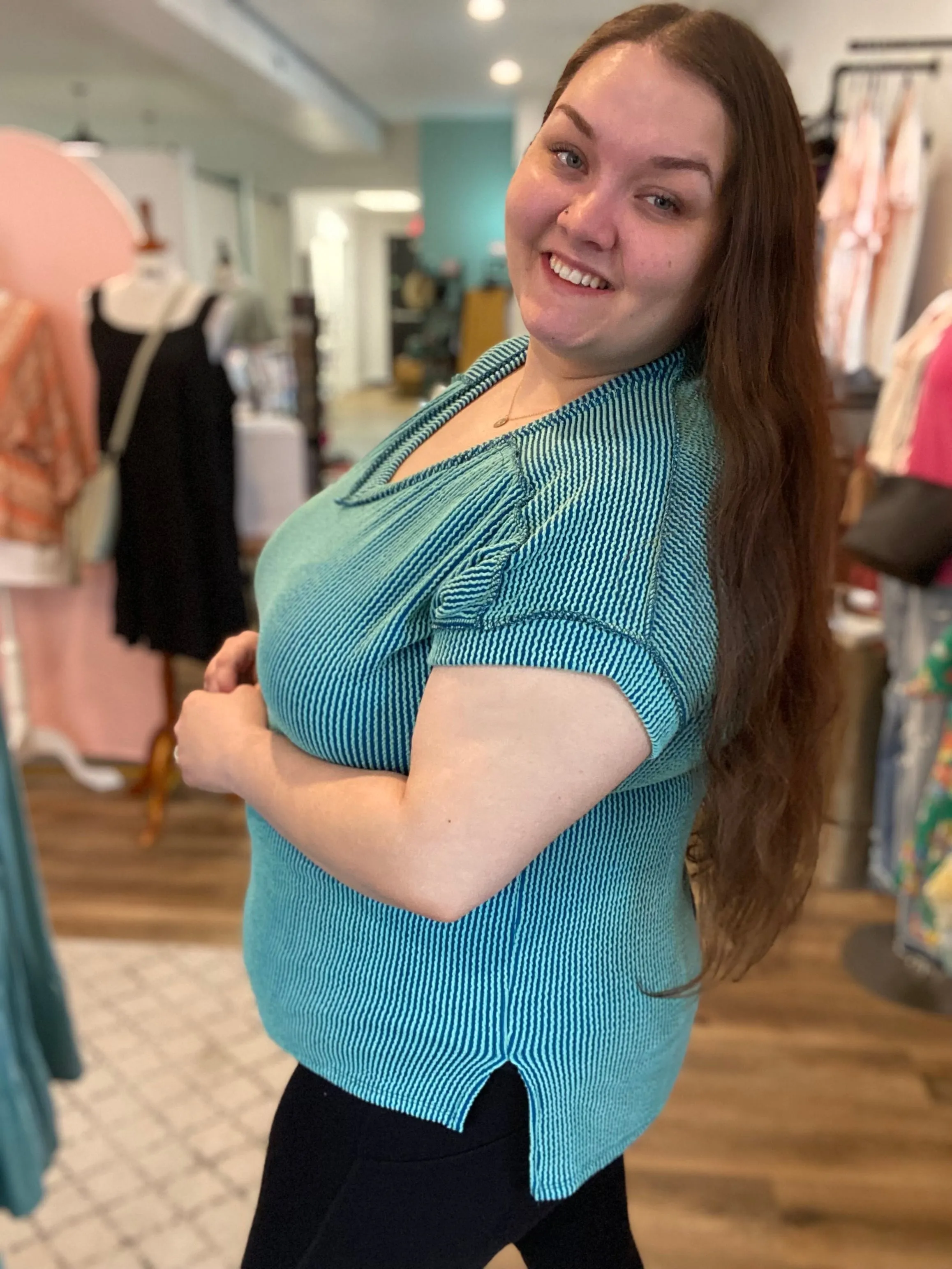 Josie Turquoise Ribbed Tee