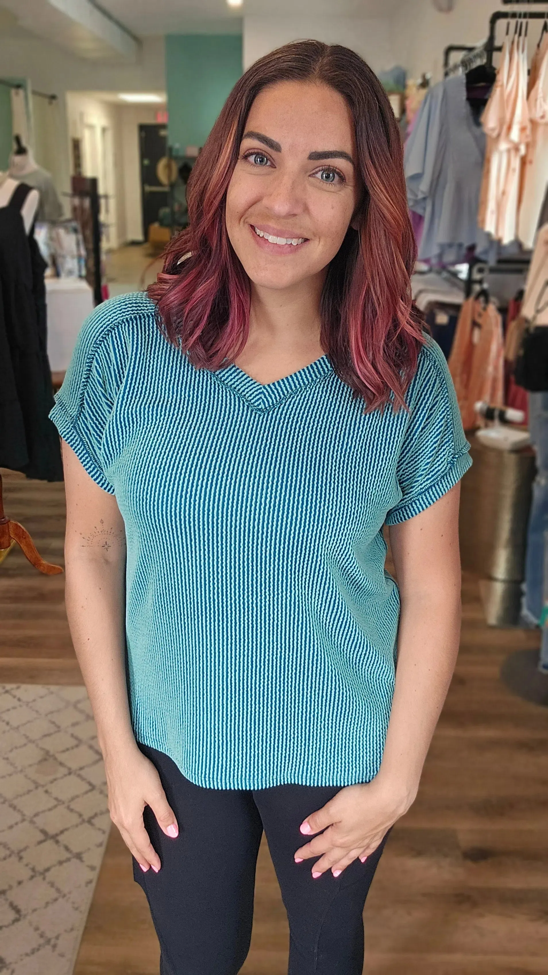 Josie Turquoise Ribbed Tee