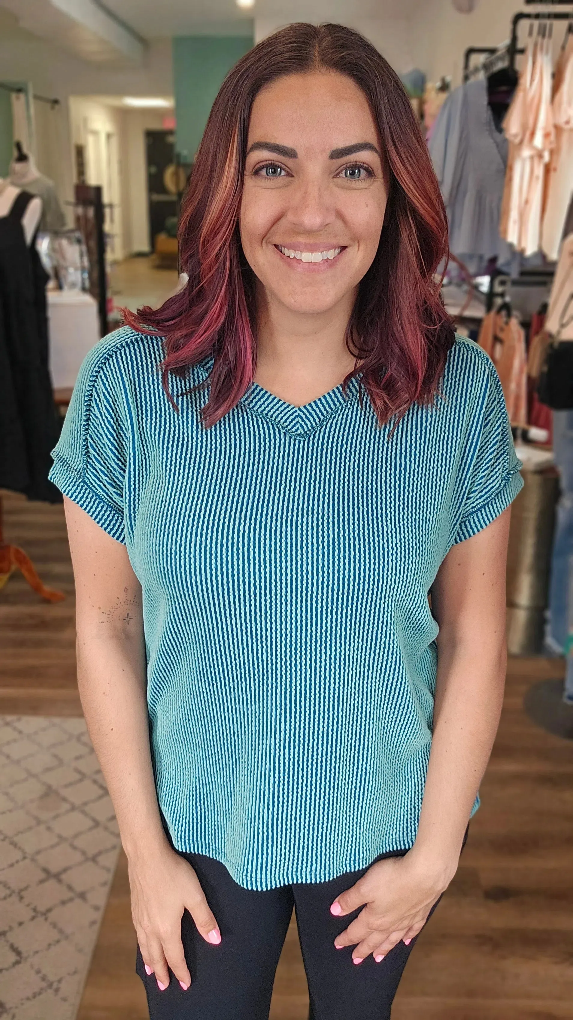 Josie Turquoise Ribbed Tee