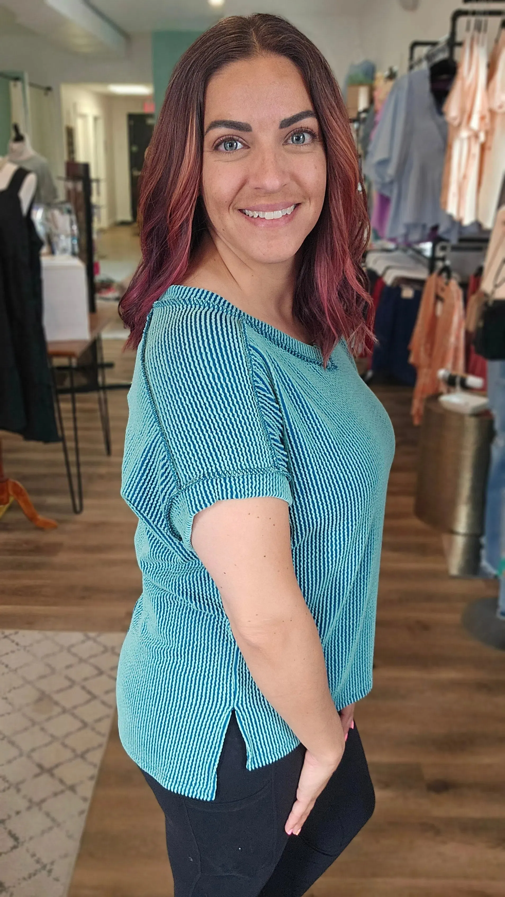 Josie Turquoise Ribbed Tee