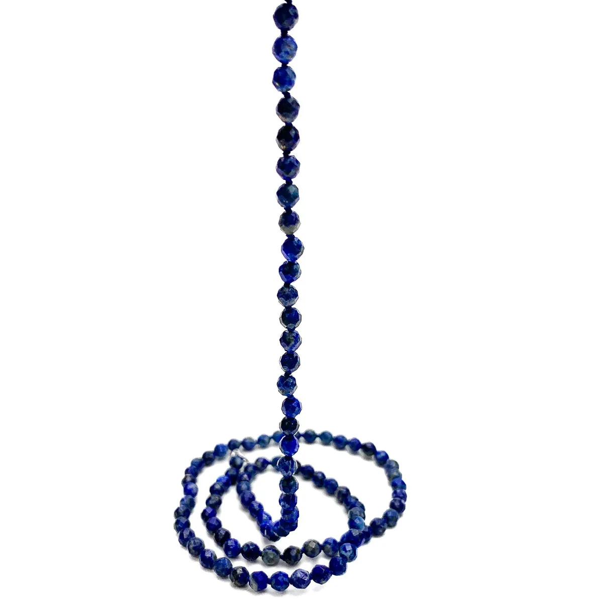 Lapis Lazuli Faceted 4mm Knotted Necklace With Sterling Silver Trigger Clasp