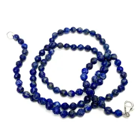 Lapis Lazuli Faceted 4mm Knotted Necklace With Sterling Silver Trigger Clasp