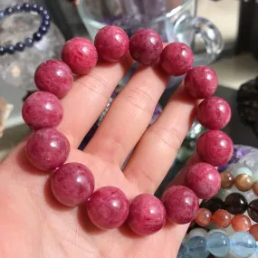 Large Beads 14.4mm Natural Rhodonite Bracelet | High-Quality Healing Stone | Heart Chakra Reiki Healing