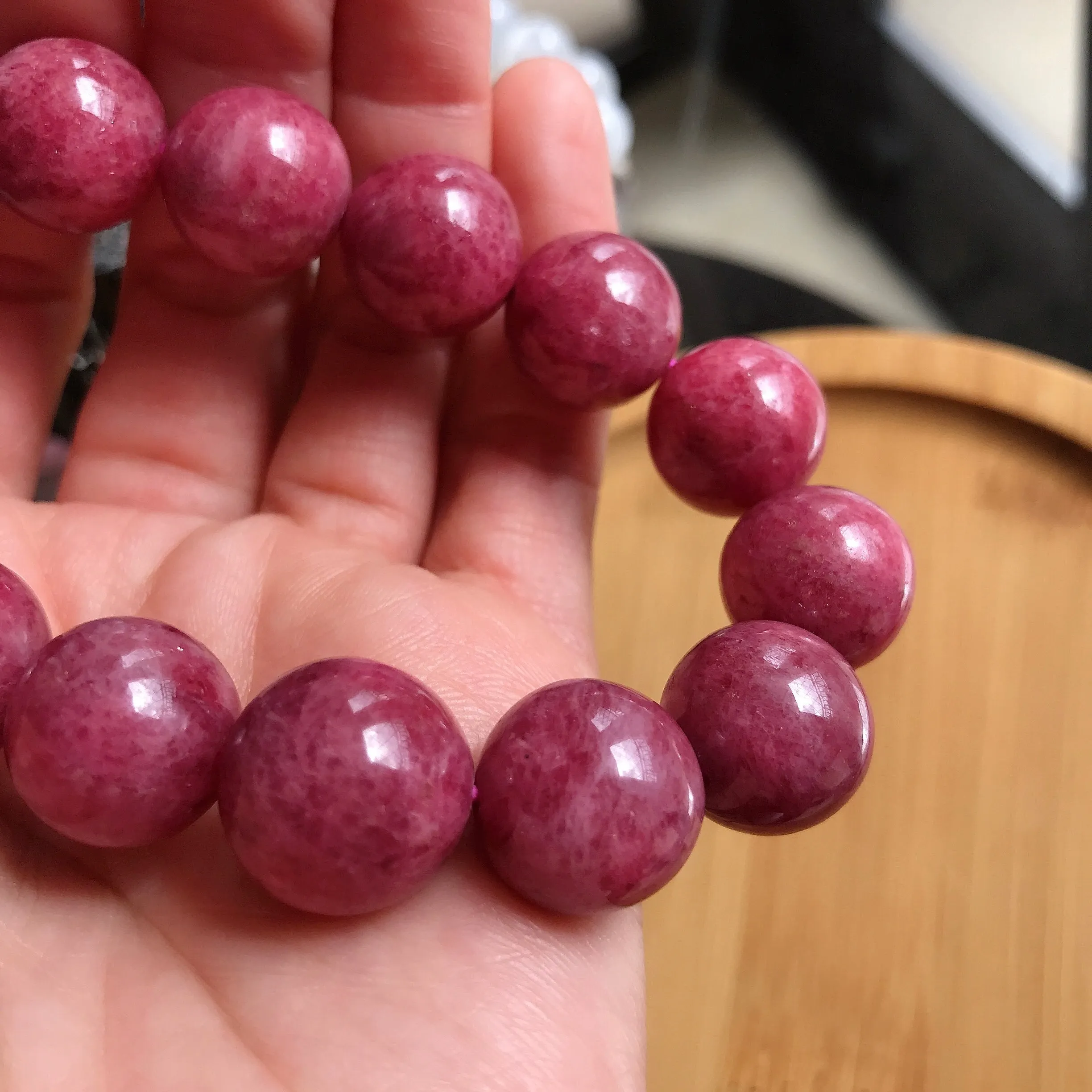 Large Beads 14.4mm Natural Rhodonite Bracelet | High-Quality Healing Stone | Heart Chakra Reiki Healing