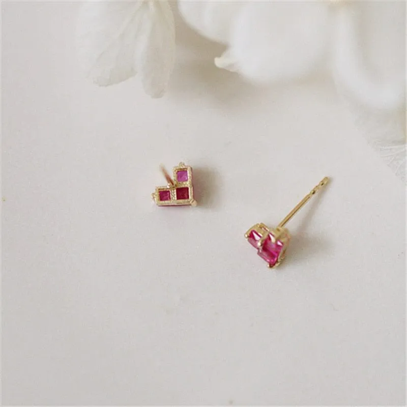 Light Luxury French Heart Ruby Stud Earrings - 925 Sterling Silver