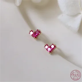 Light Luxury French Heart Ruby Stud Earrings - 925 Sterling Silver